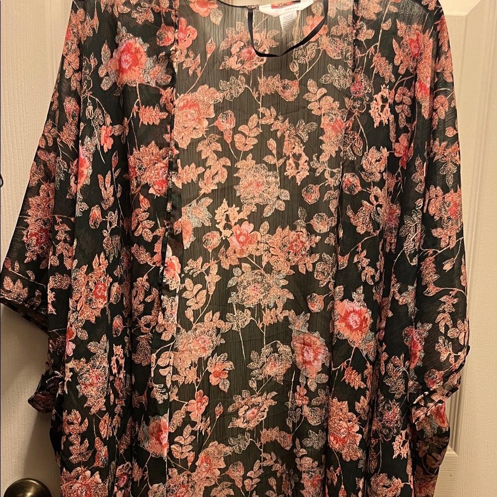 LC Lauren Conrad Black and Pink Floral Swim Coverup